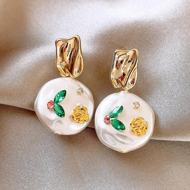 Vintage Gold & Pearl Blossom Earrings