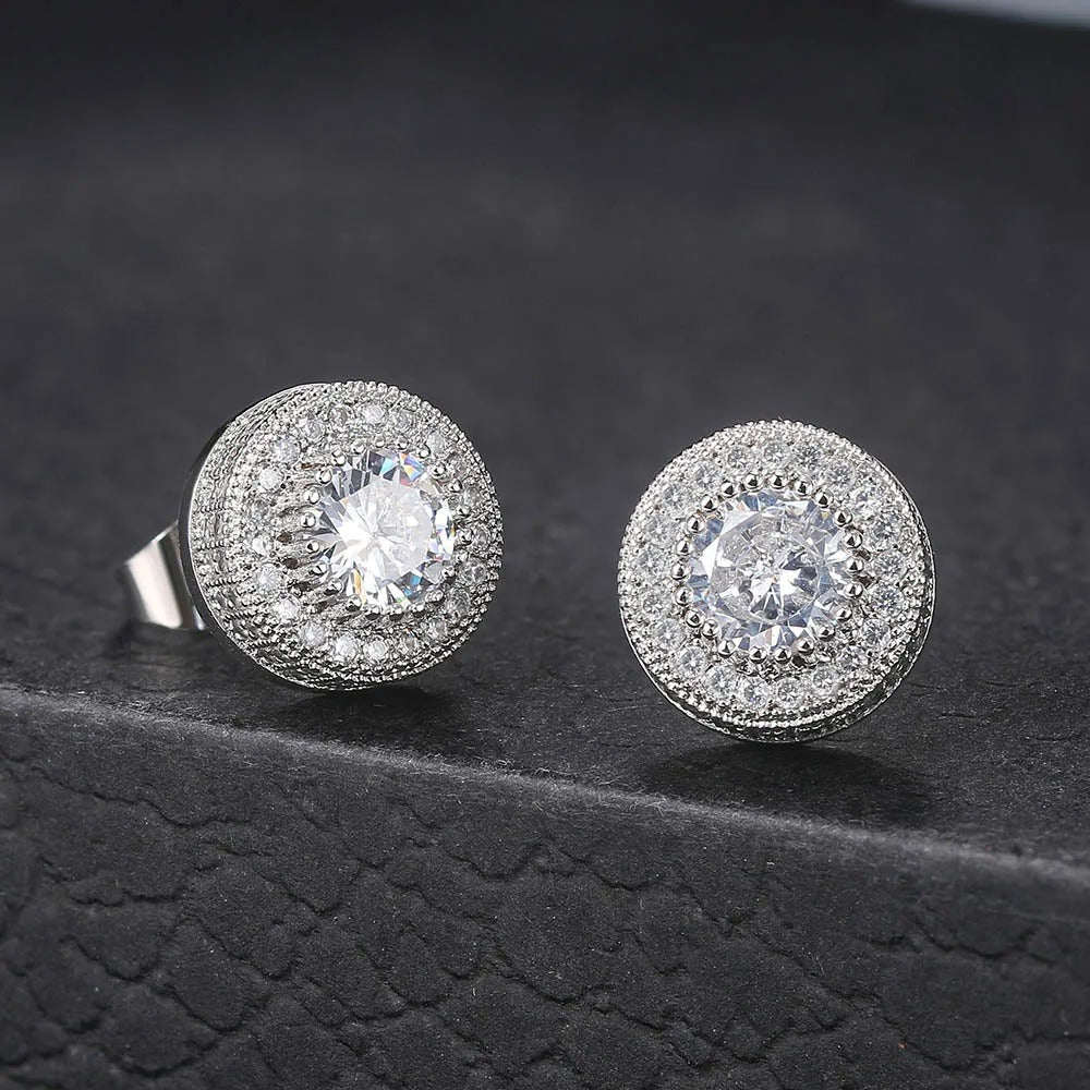 Timeless Silver Crystal-Accented Round Stud Earrings