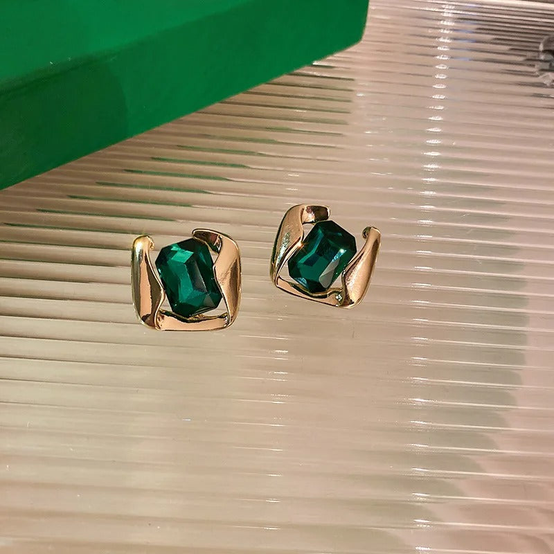 Classic Gold Stunning Green Gemstone Center Earrings