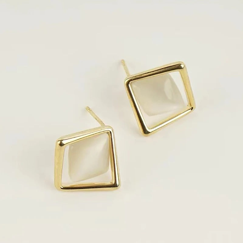 Classic Diamond Opal Hollow Stud Earrings