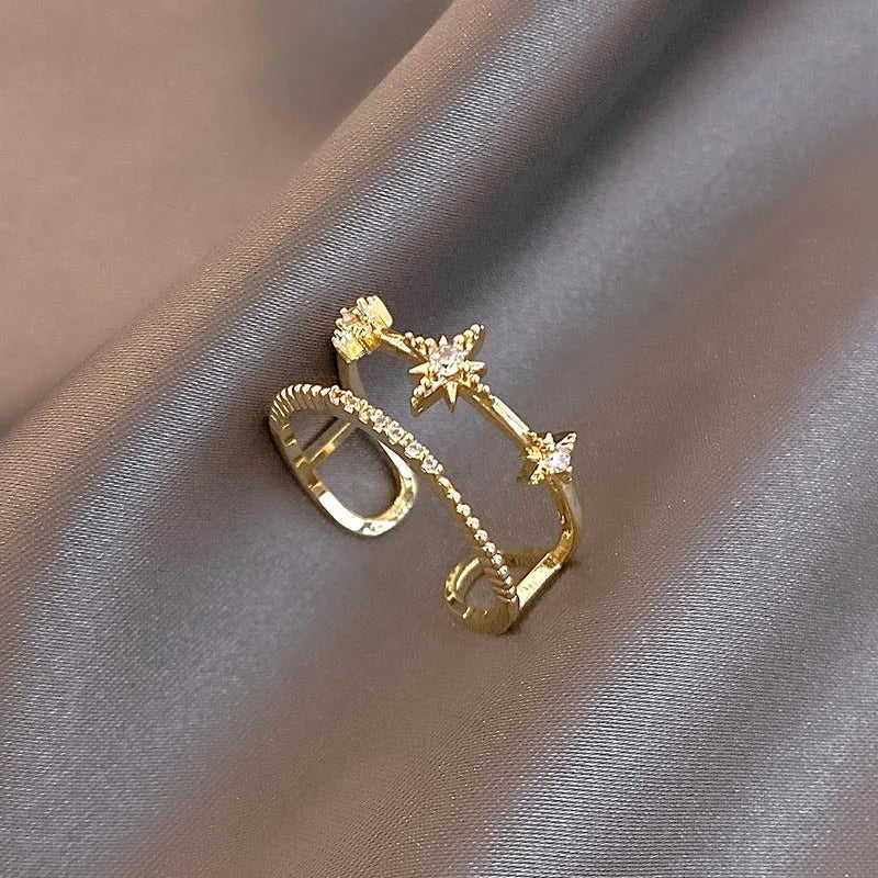 Vintage Gold Sparkling Star Adjustable Ring