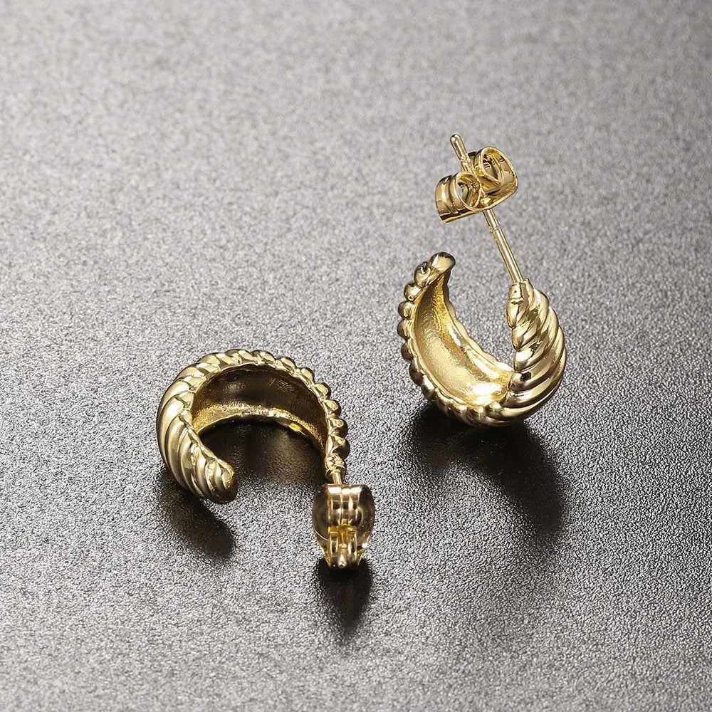 Vintage Gold Spiral Hoop Elegant Texture Earrings