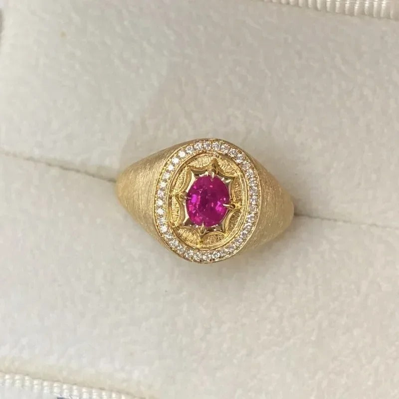 Vintage Gold & Ruby Oval Centerpiece Adjustable Ring