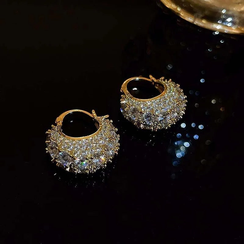 Vintage Crystal Pave Gold Hoop Earrings