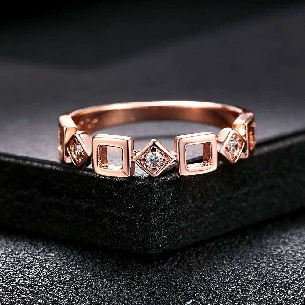 Vintage Rose Gold Unique Geometric Crystal Design Ring