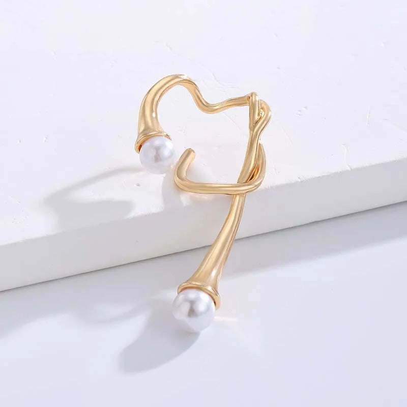 Gold Classic Pearl Sculptural Curved Earrings