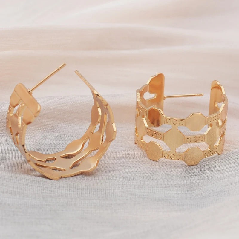 Gold Wide C-Shaped Dangle Earrings