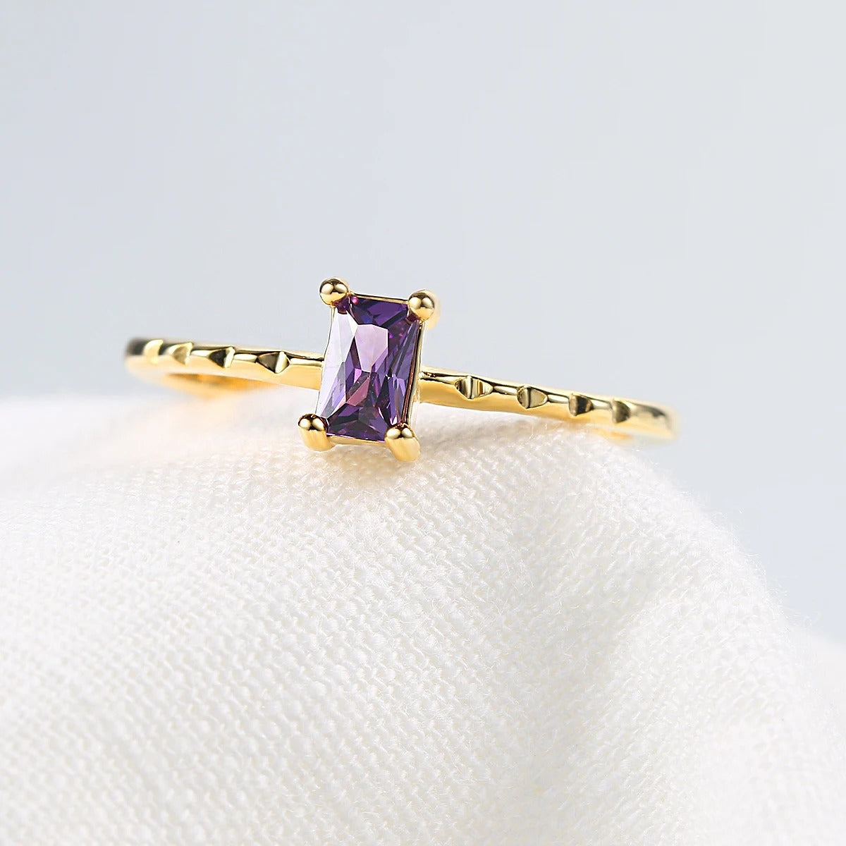 Gold Vibrant Purple Gem & Geometric Design Ring