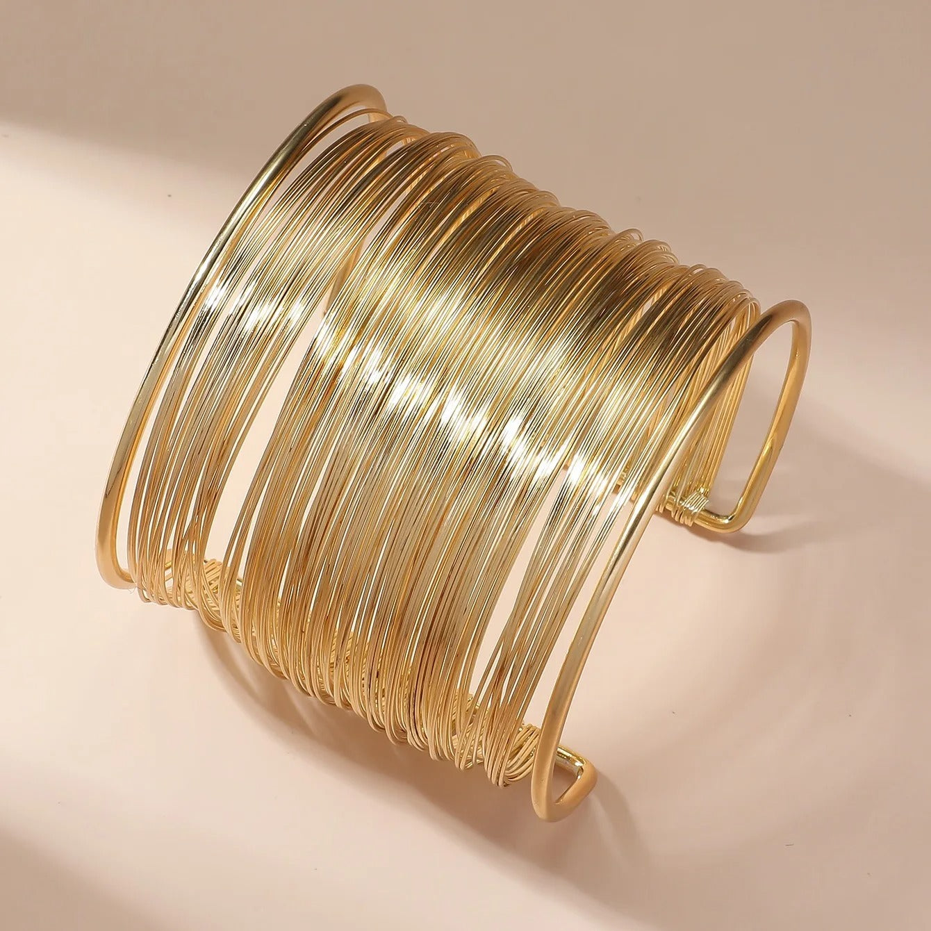 Gold Coil Wire Cuff Open Bracelet