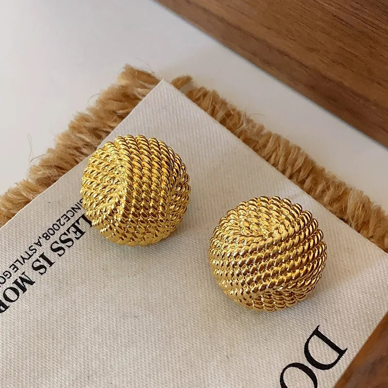 Gold Woven Knot Ball Stud Earrings
