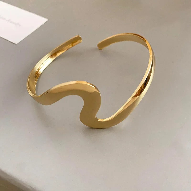 Classic Gold Wave Cuff Open Bracelet