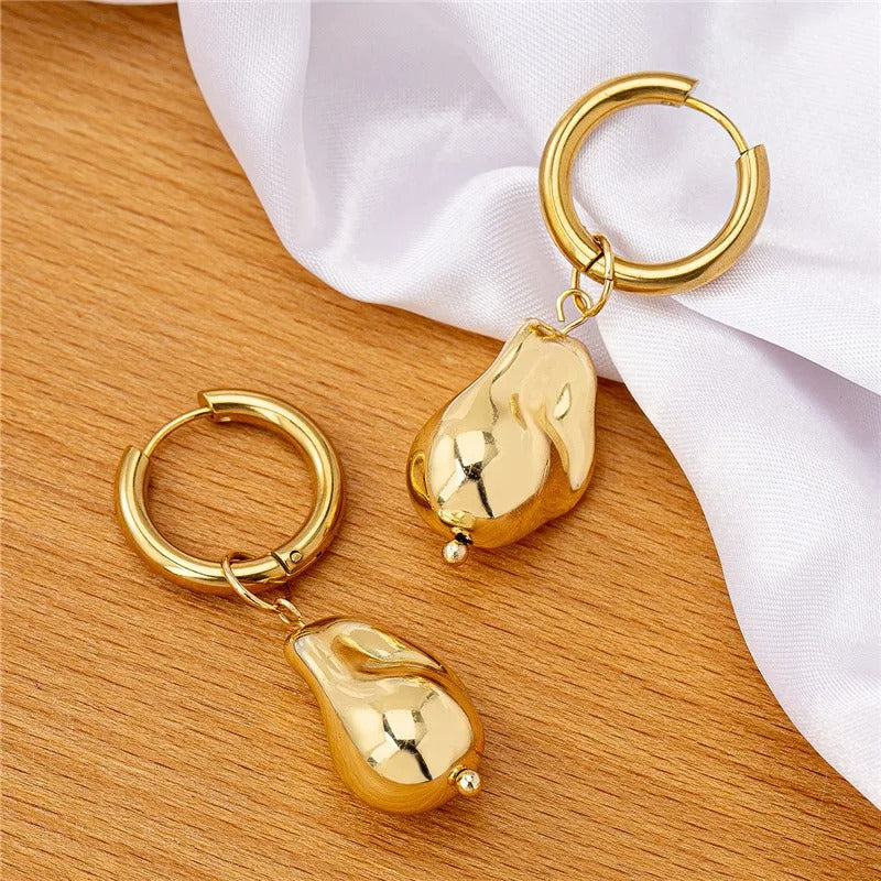 Vintage Gold Pear-Shaped Dangle Hoop Earrings