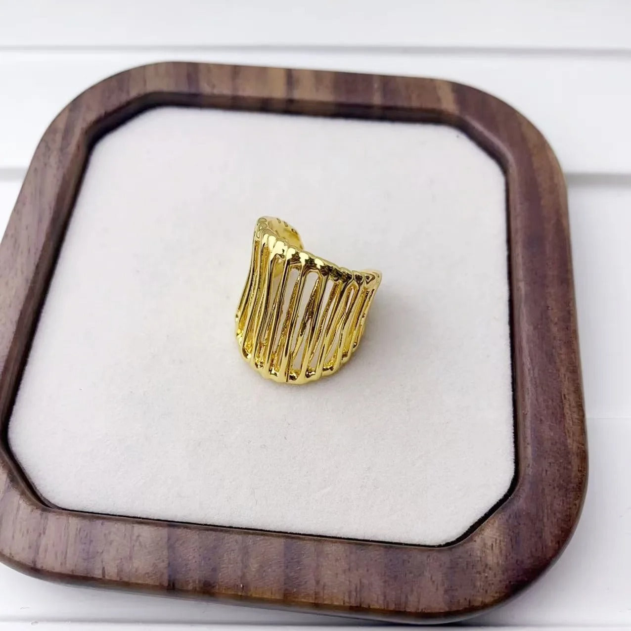 Gold Ribbed Bold Adjustable Ring