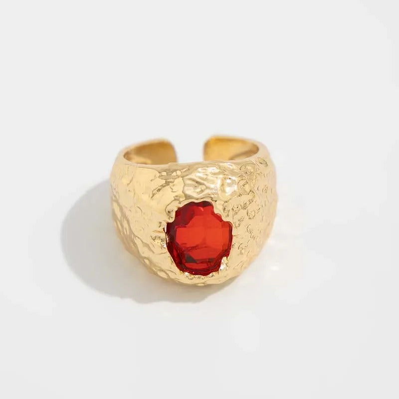Gold Red Jewel Center Adjustable Ring