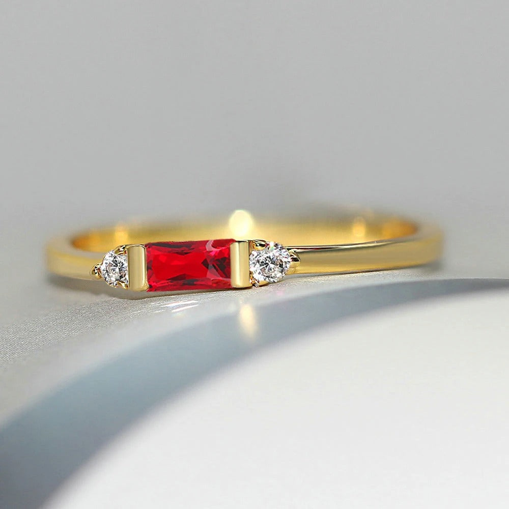 Gold Red Center Stone & Sparkling Ring