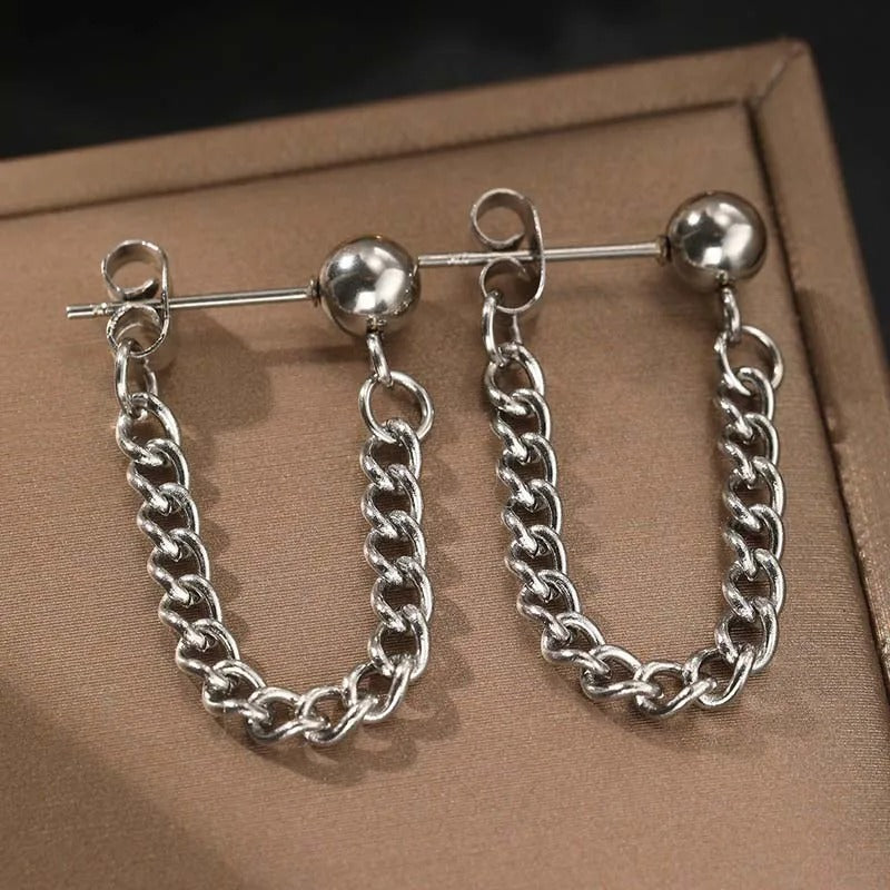 Vintage Silver Ball & Chain Earrings