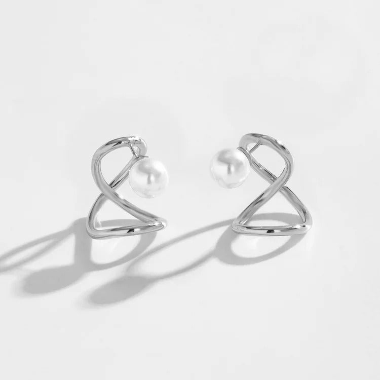 Silver Pearl Infinity Loop Earrings