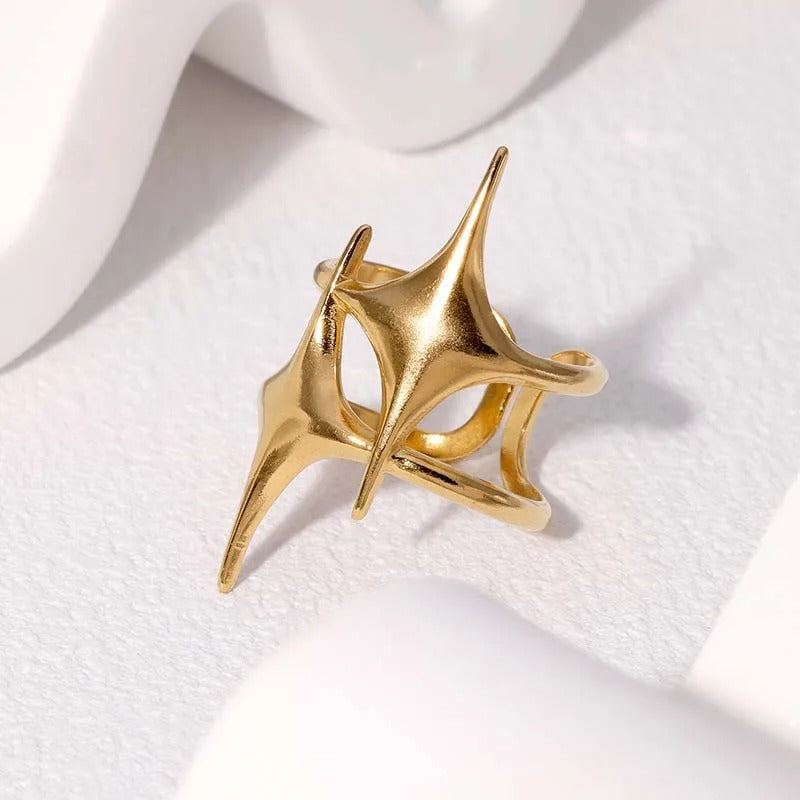 Gold Star-Crossed Design Adjustable Ring