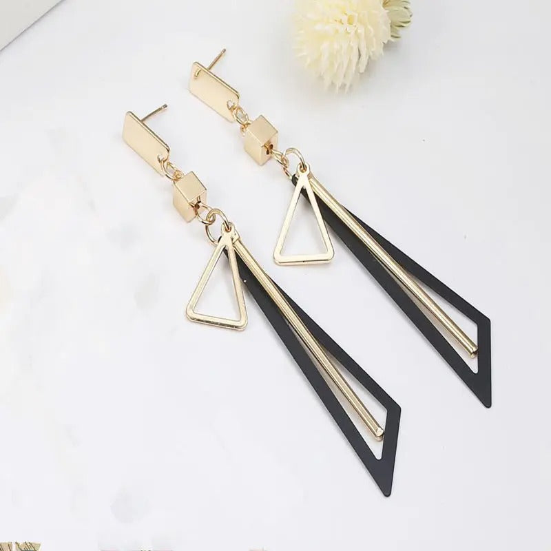Vintage Black Triangle Bar Drop Earrings