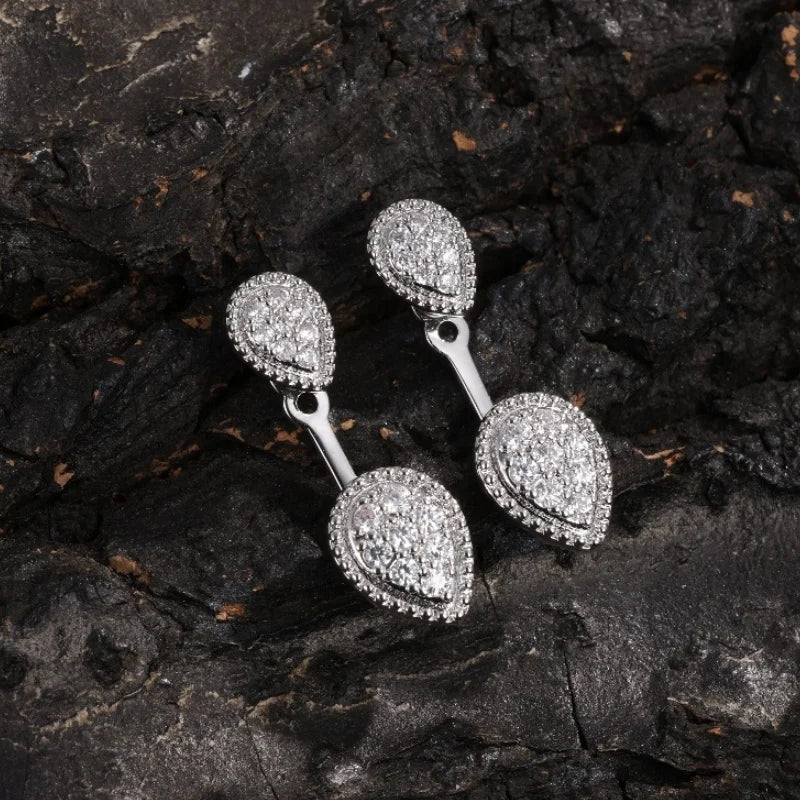 Silver Double Teardrop Crystal Earrings