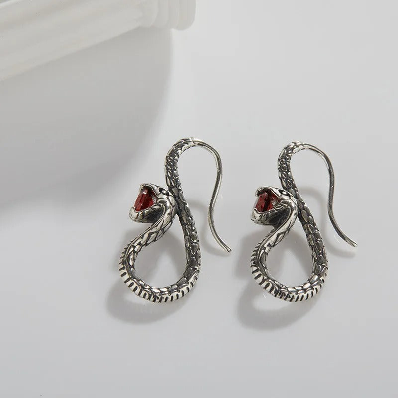Vintage Serpent & Red Gem Earrings