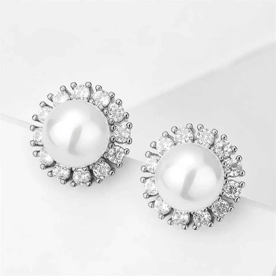 Vintage Silver Pearl Stud Earrings