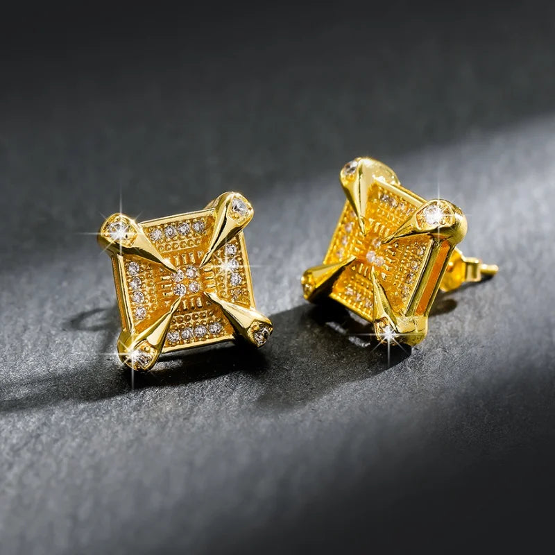 Gold Bold Sparkle Square Earrings
