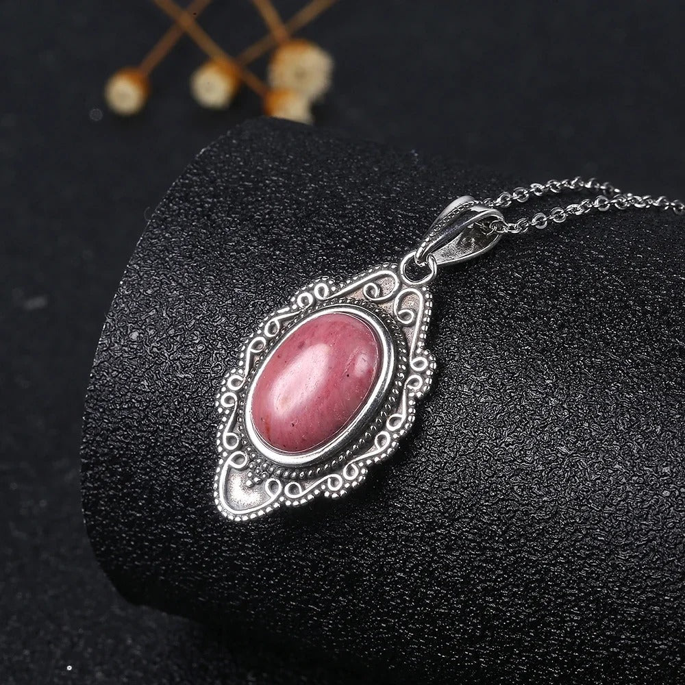 Silver Ornate Gem Pendant Necklace