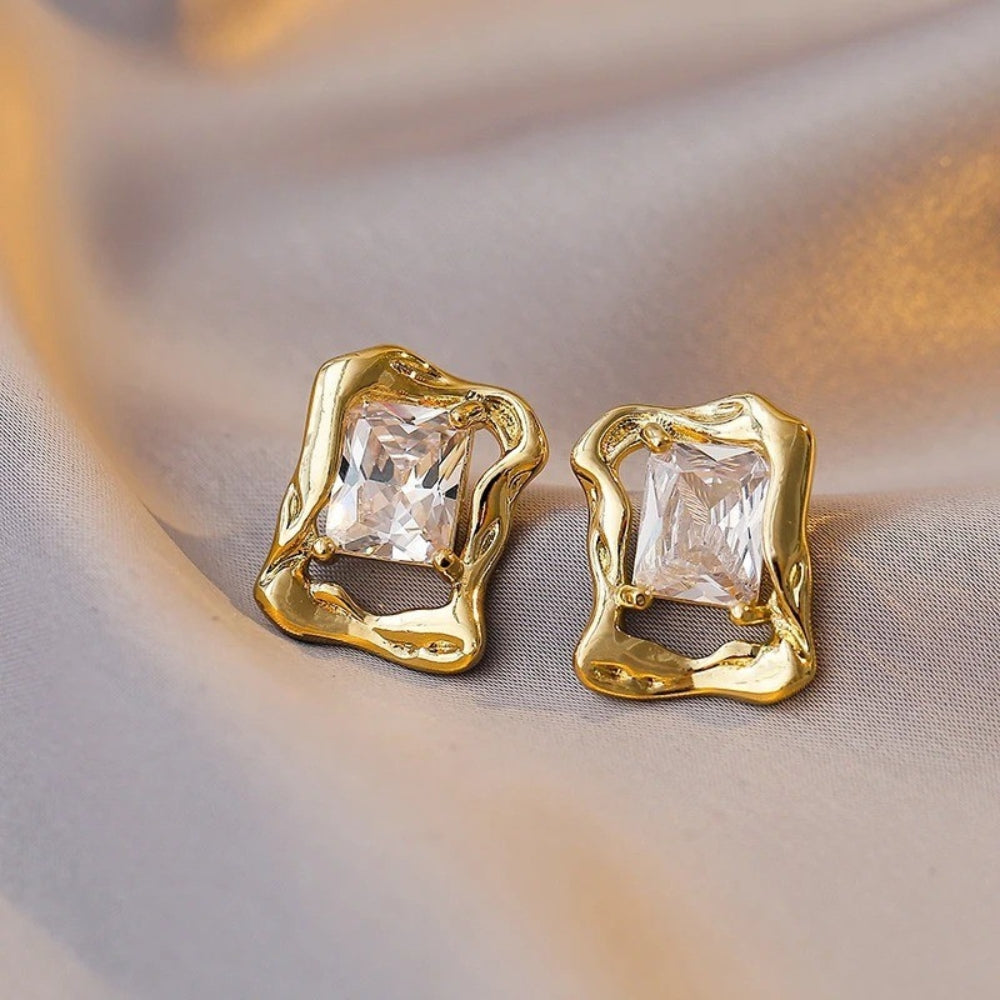 Vintage Gold & Crystal Square Earrings