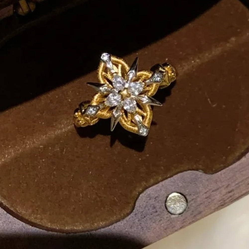 Vintage Gold & Diamond Floral Yellow Adjustable Ring