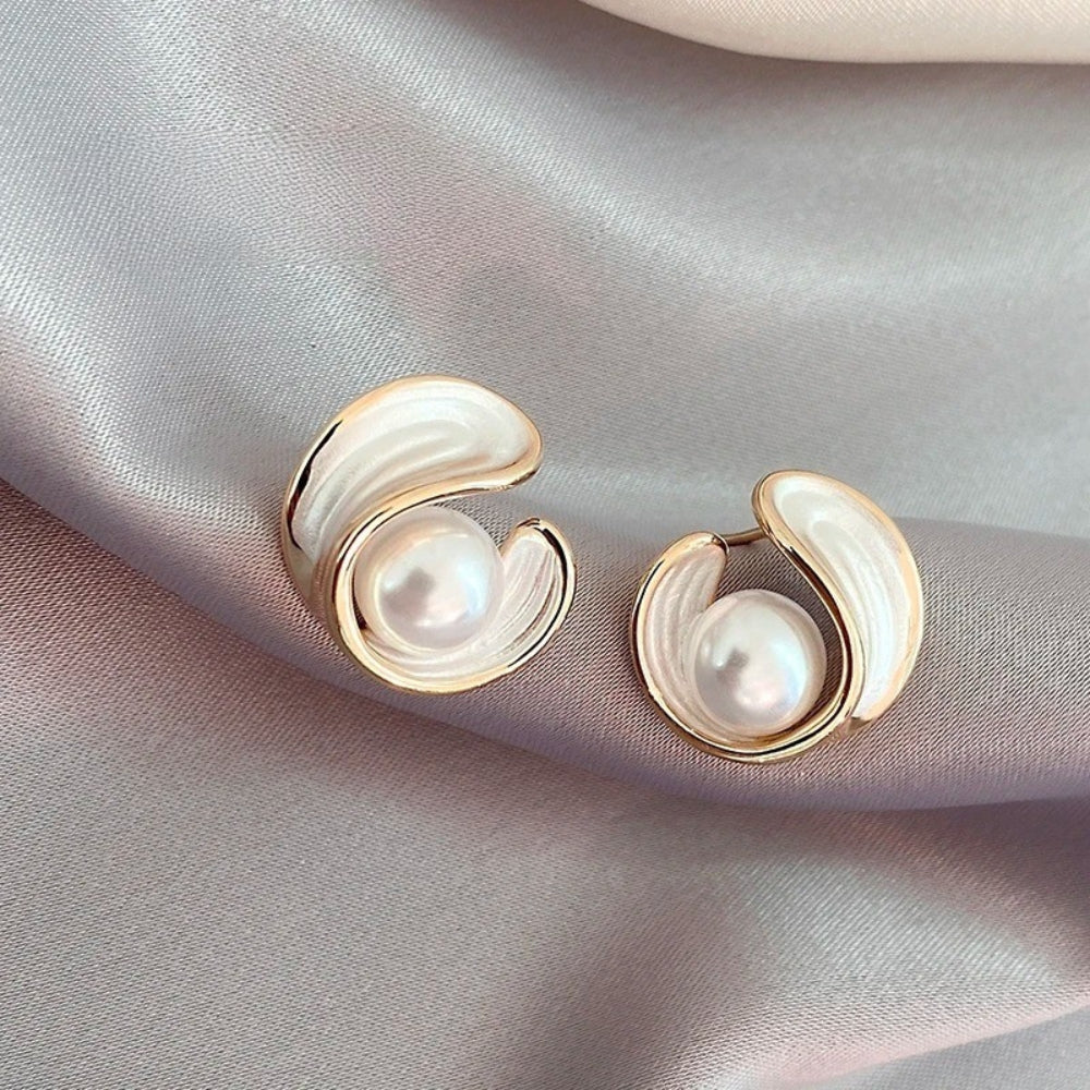 Vintage Gold & Pearl Swirl Earrings