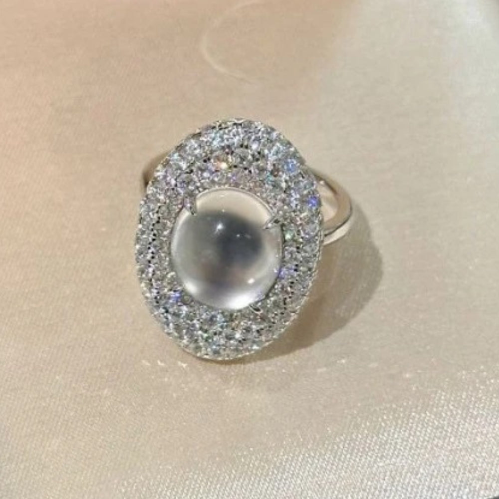 Timeless Silver Moonstone Crystal Adjustable Ring
