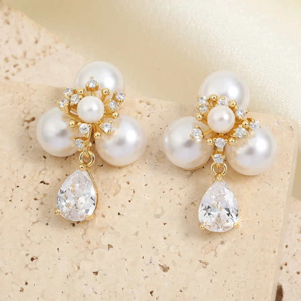 Classic Pearl Flower Drop Earrings