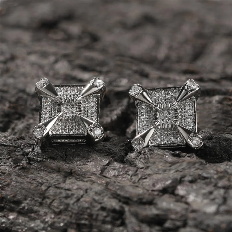 Silver Dragon Claw Square Earrings