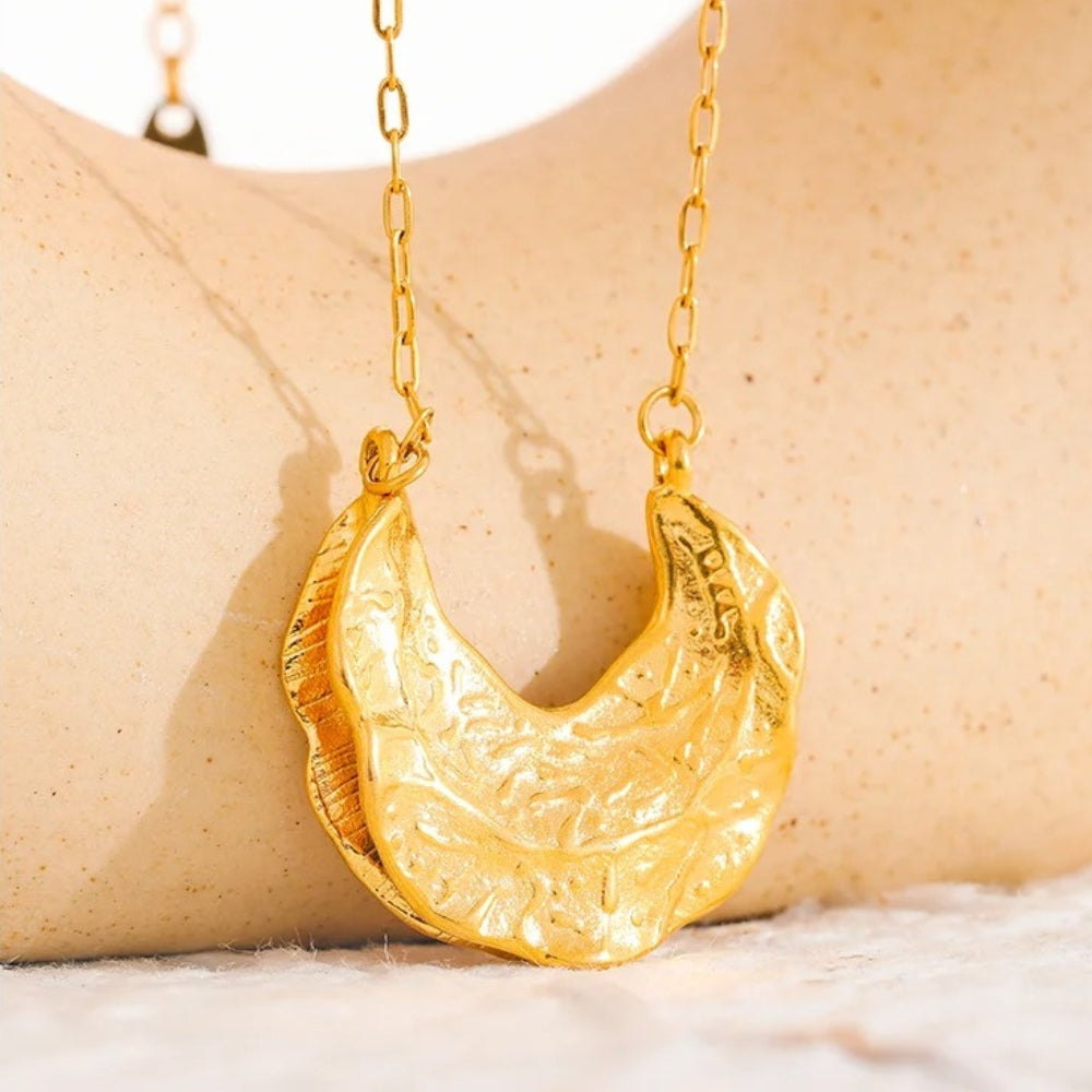 Vintage Gold Crescent Pendant Necklace