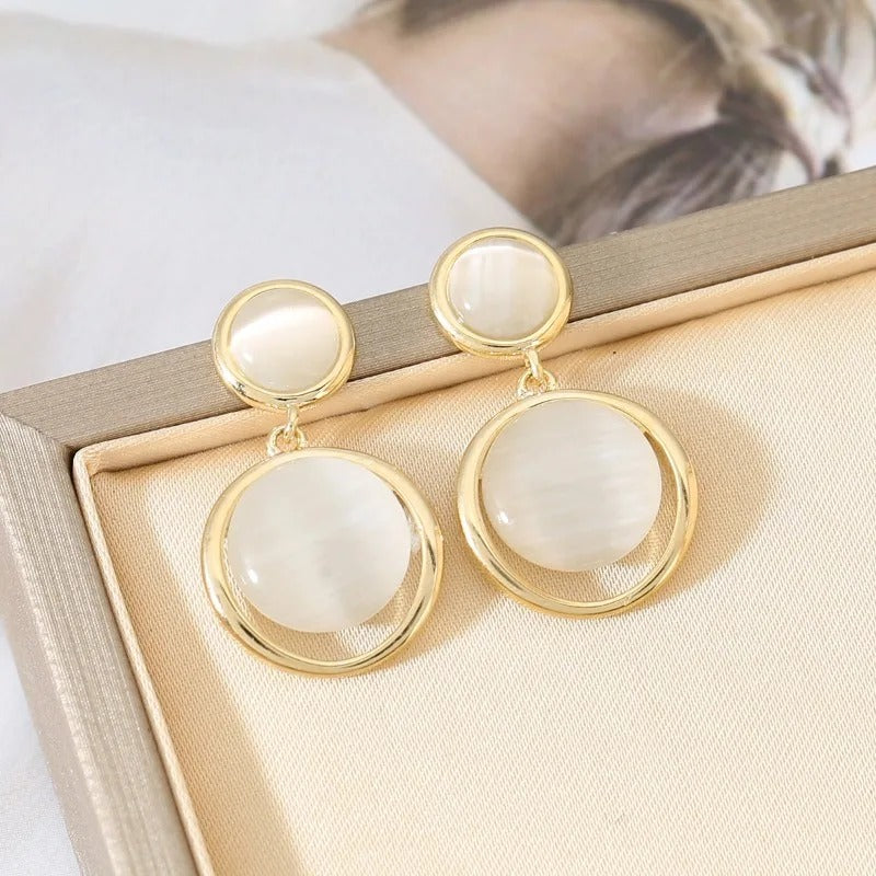 Gold Circle Frame Dangle Earrings