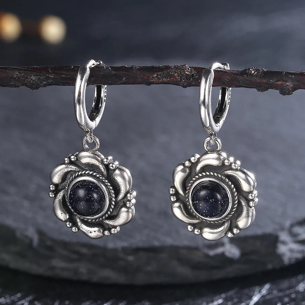 Vintage Silver Blue Sandstone Earrings