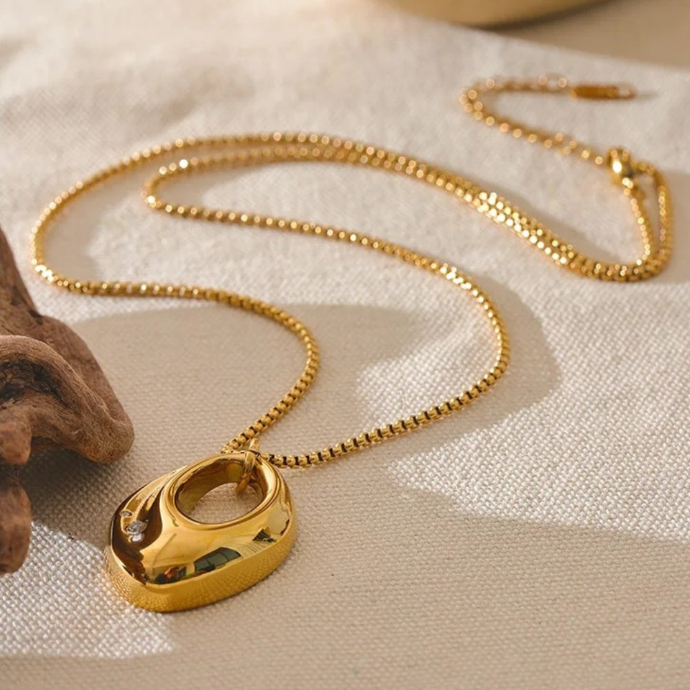 Gold Abstract Oval Charm Necklace