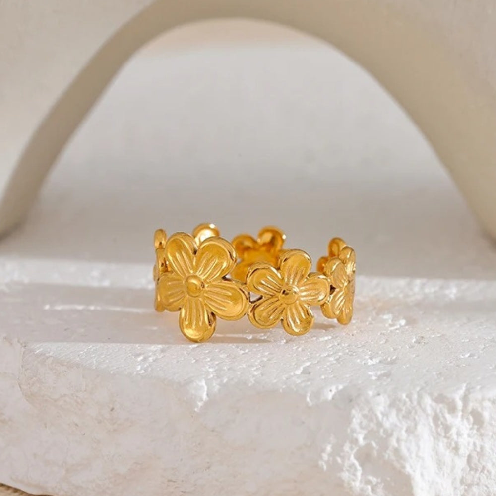 Vintage Gold Flower Adjustable Open Ring