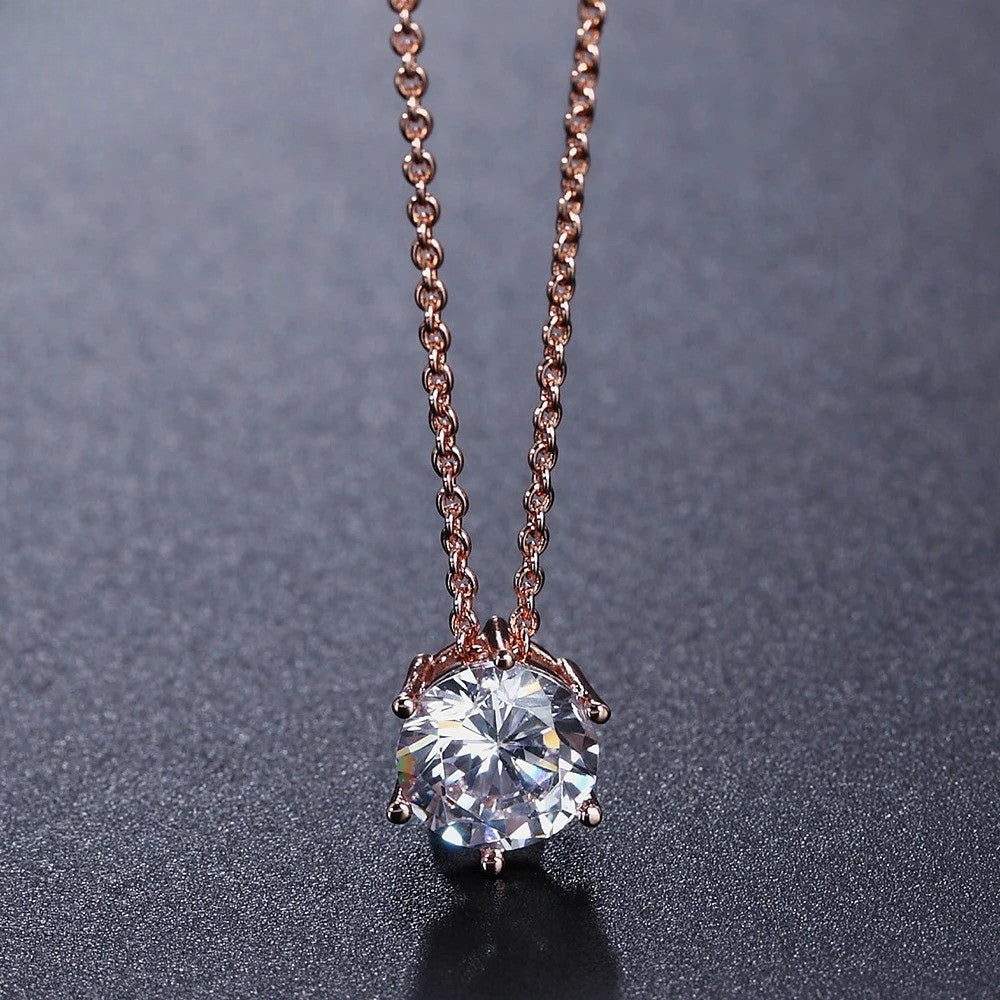 Rose Gold Sparkling Round Crystal Necklace