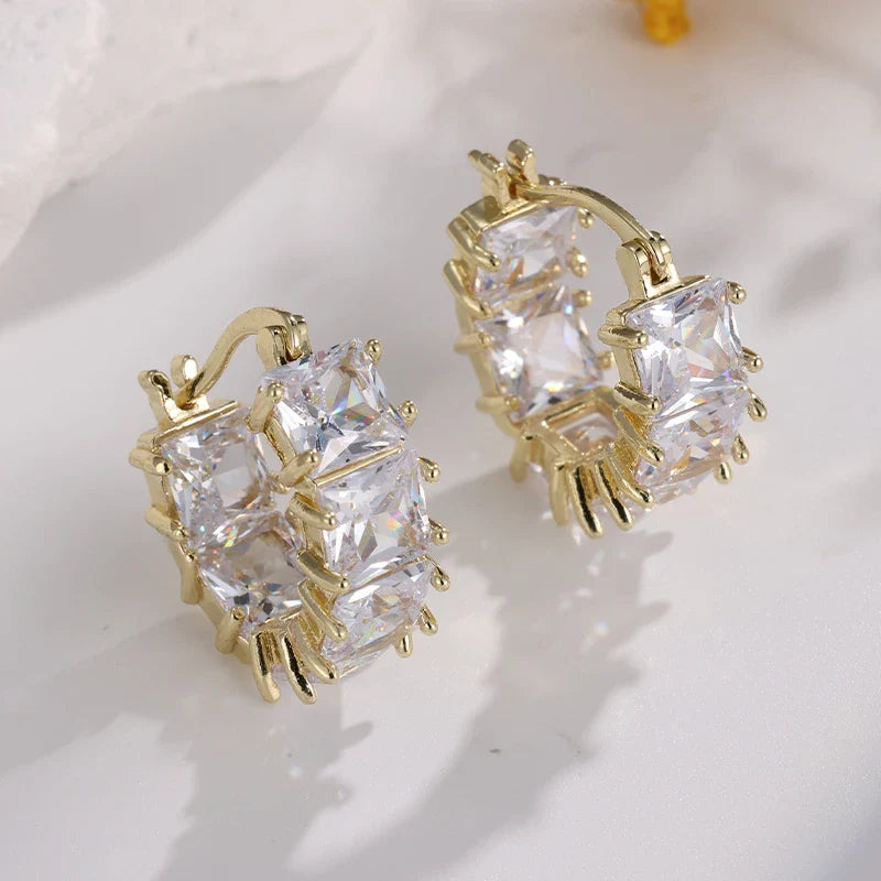 Crystal Baguette Gold Hoop Earrings