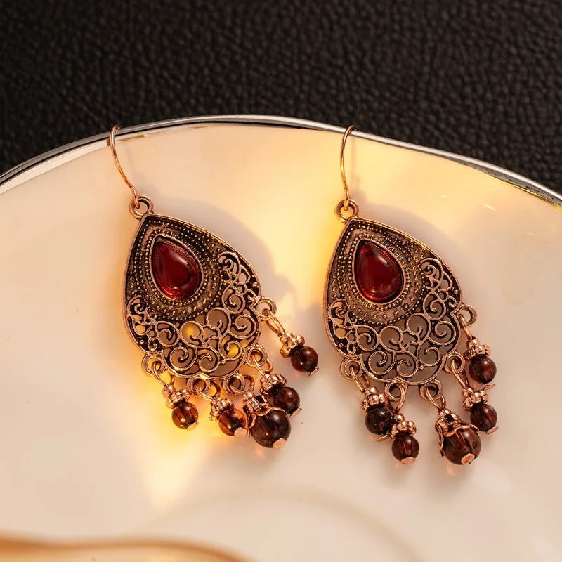 Vintage Red Teardrop Dangle Earrings