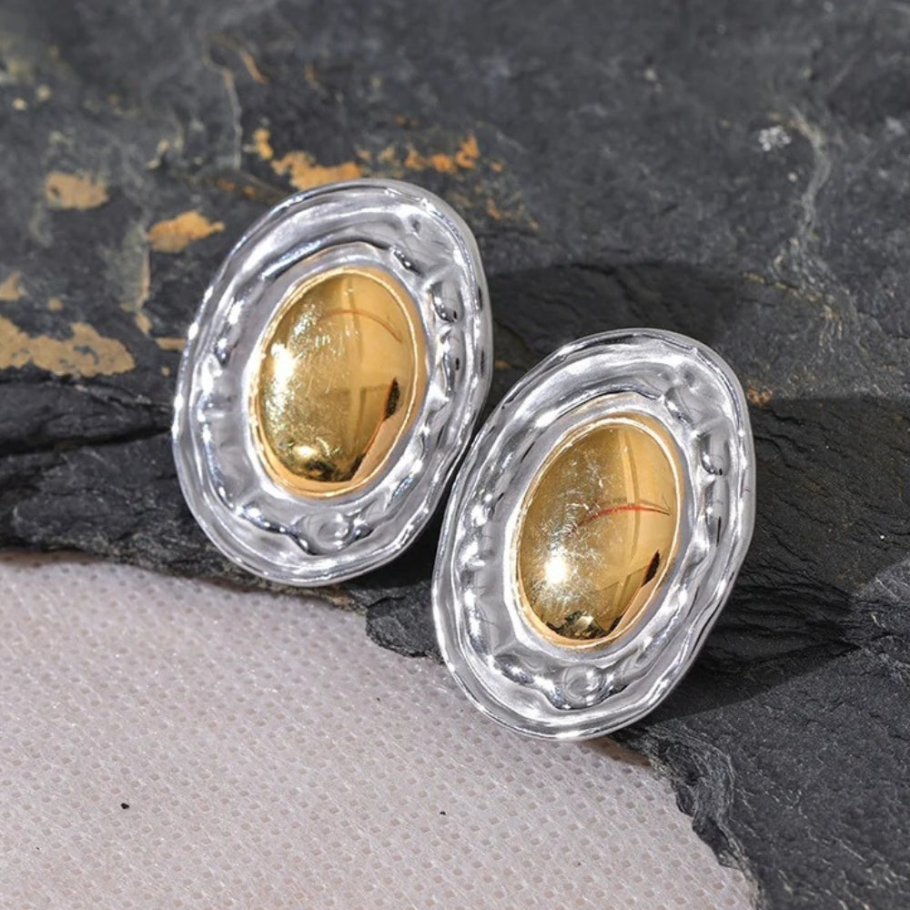Vintage Silver & Gold Oval Earrings