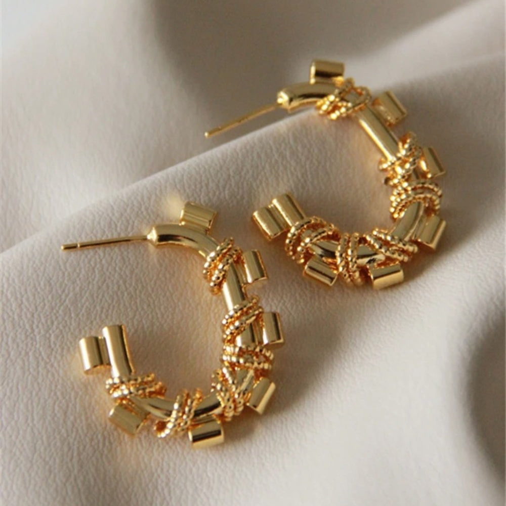 Vintage Gold Twisted Rope Hoop Earrings
