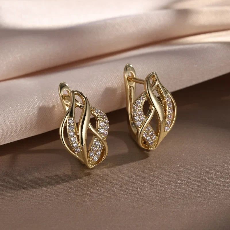 Vintage Gold Twist Crystal Earrings