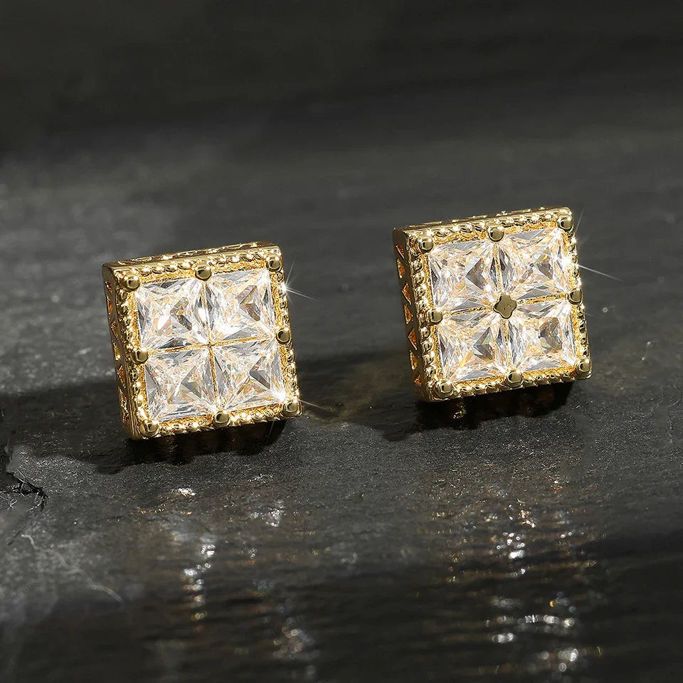 Vintage Gold Cube Stud Earrings