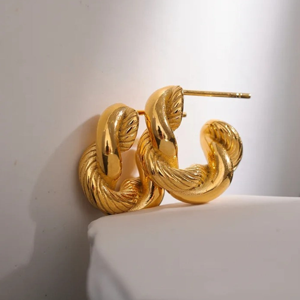 Vintage Gold Twist Hoop Earrings