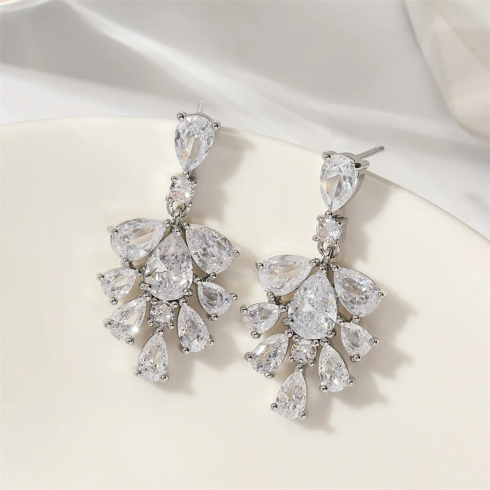 Vintage Silver Crystal Cluster Earrings