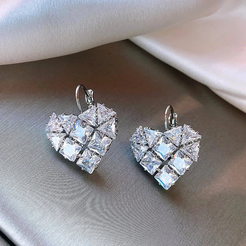 Vintage Silver Geometric Heart Earrings