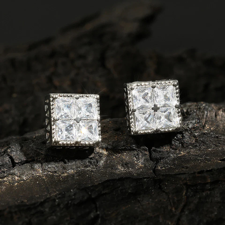 Vintage Silver Square Crystal Earrings
